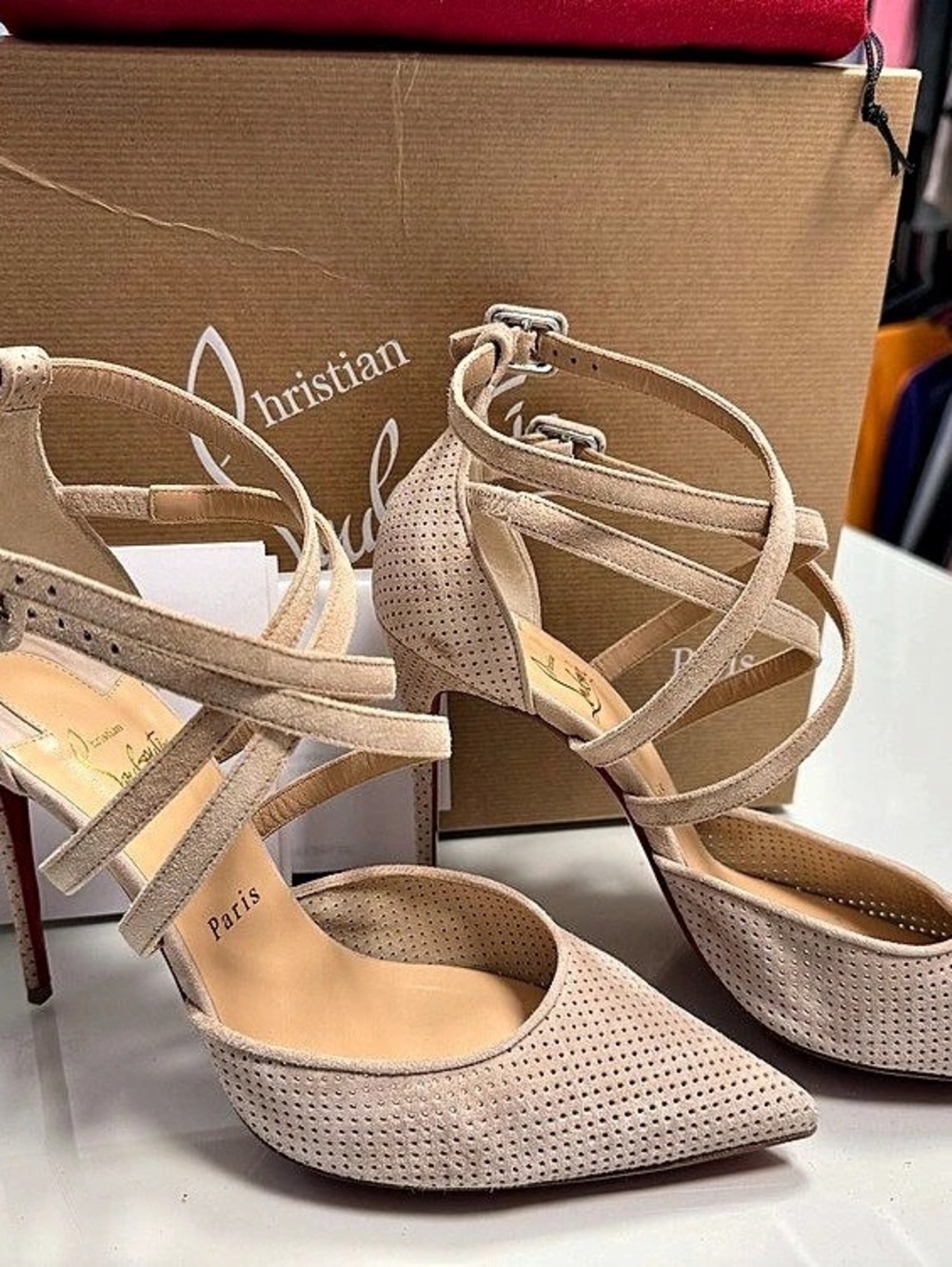Christian Louboutin Pointed Toe Ankle Strap Heels